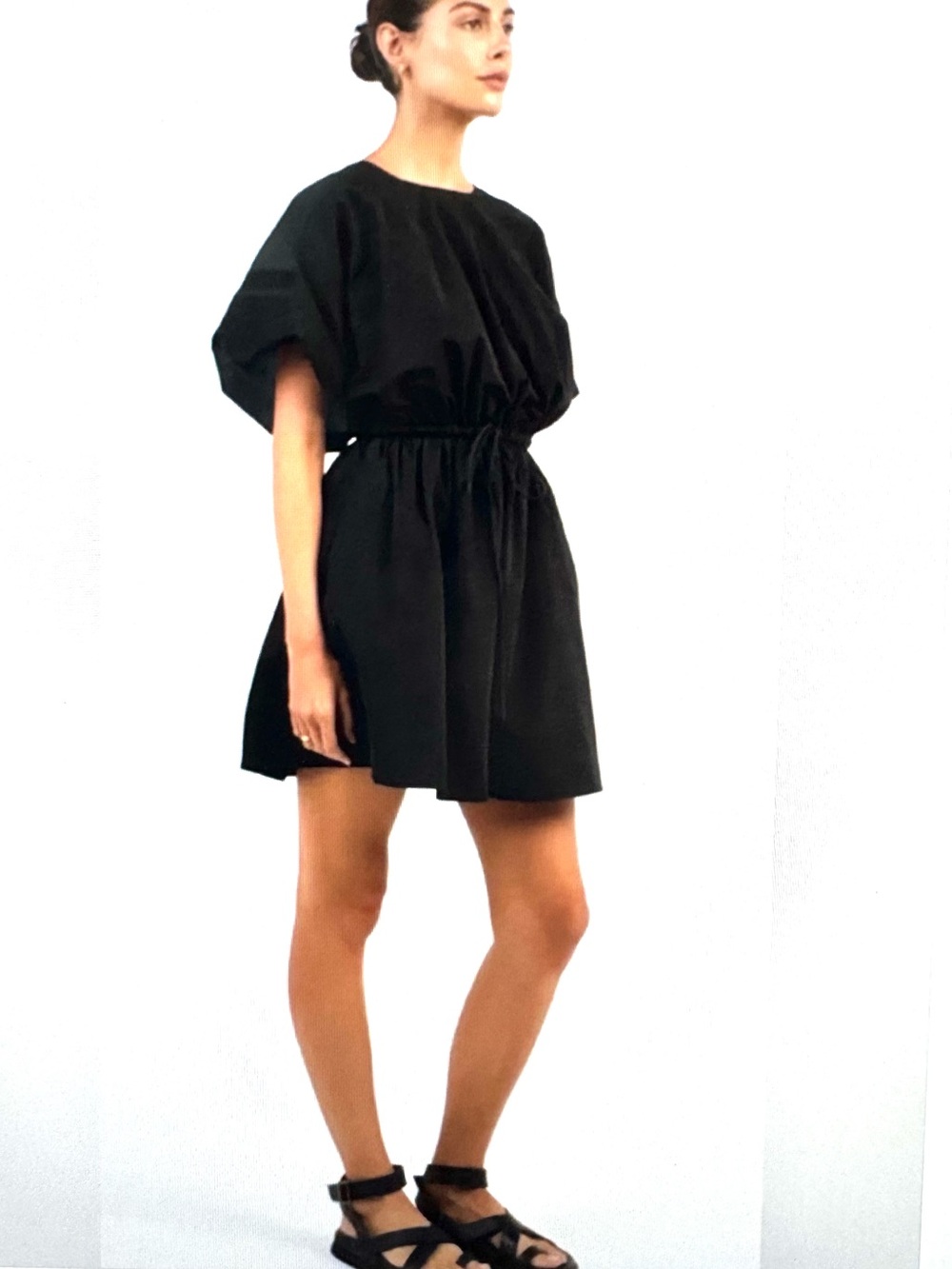 DISSH Black Drawstring Mini Dress with Puff Sleeves size M